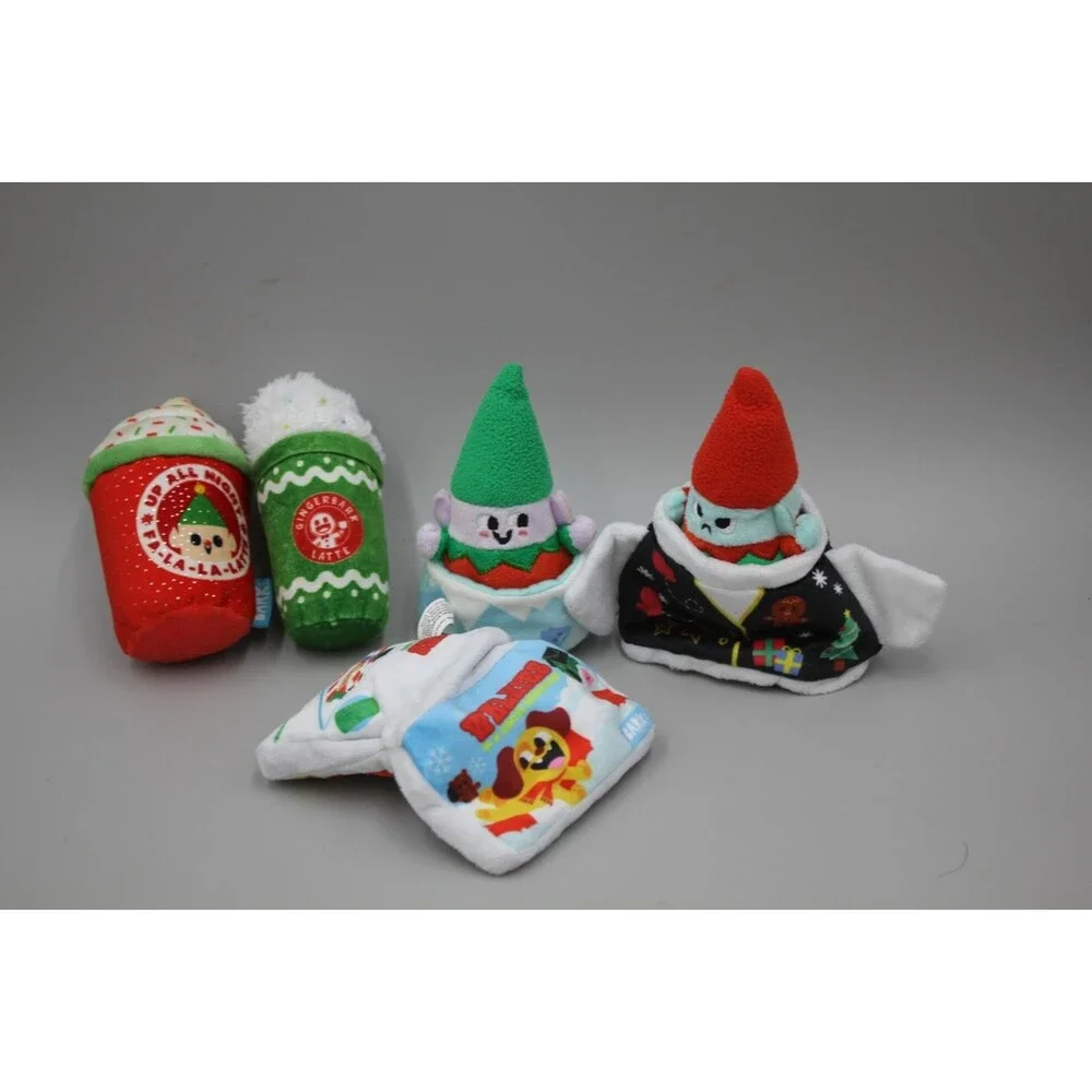 Bark Box Dog Toy Christmas Lot Of 7 Gnomes Candy Land  Coffee Lattes Shirt Small